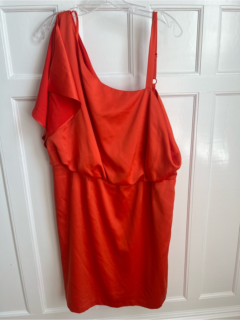 Jessica Simpson One-Shoulder Ruffle Cocktail Dress in Red-Orange